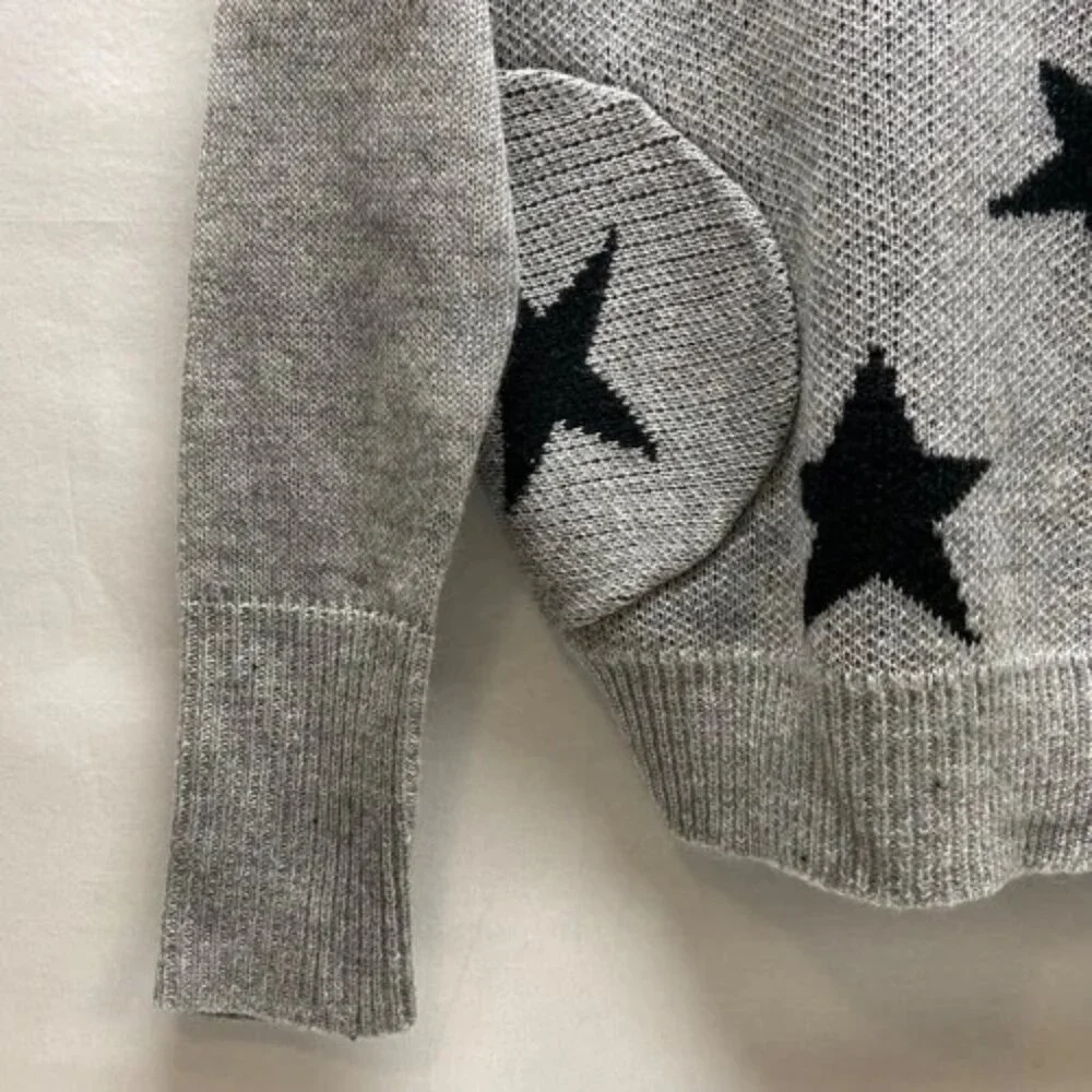 Vici Hooded Sweater Women's Small Gray Black Stars Knit Pullover‎ Nordstrom EUC